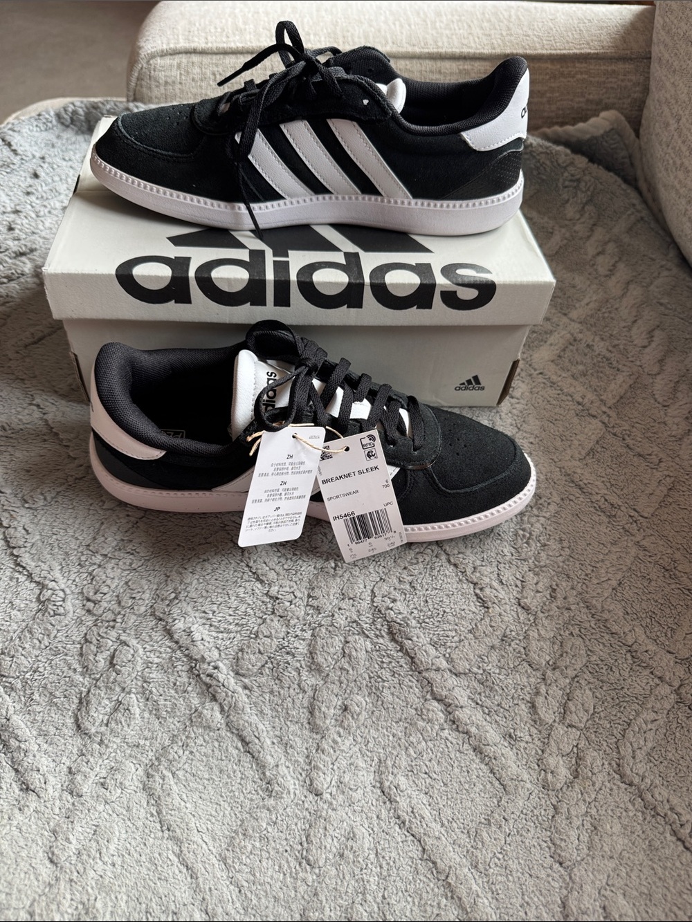 adidas womens Black and White Three-Stripes Sneakers